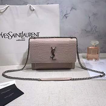 YSL SUNSET Embossed Crocodile Shiny Pink 22cm