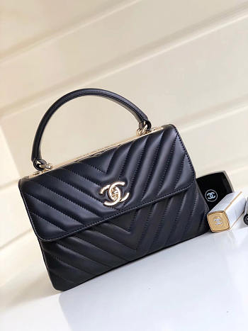 Chanel New Bright Handbag Black Gold Hardware 25cm