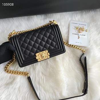 Chanel Small Quilted Caviar Boy Bag Black Gold 20cm