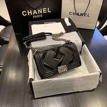 Chanel Quilted Caviar Medium Boy Bag Silver Hardware Black 25cm