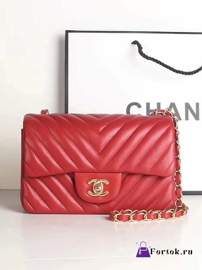 Chanel Classic Handbag Red 20cm - 1