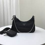 PRADA Nylon Hobo Crossbody Black 01 1BH20 22cm - 1