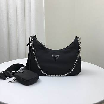 PRADA Nylon Hobo Crossbody Black 01 1BH20 22cm