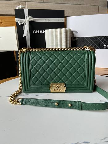 Chanel Quilted Caviar Medium Boy Bag Green 67086 25cm