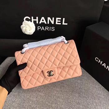 CHANEL Leather Flap Bag Gold Pink 25cm