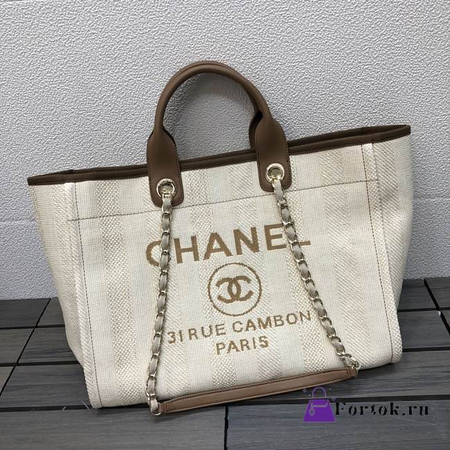 Chanel Cowboy Shopping Bag Beach Bag Beige - 1