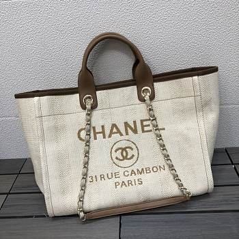 Chanel Cowboy Shopping Bag Beach Bag Beige