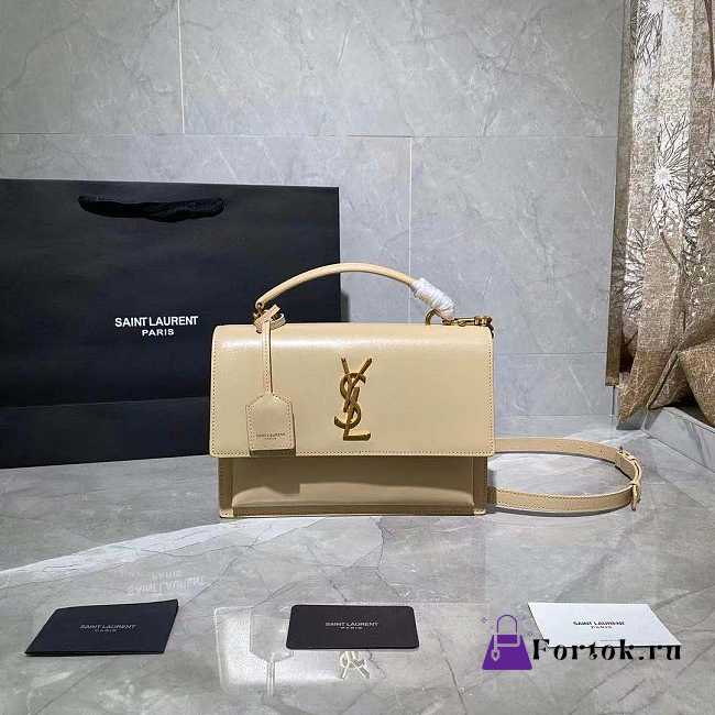 YSL SUNSET Monogram Medium Crocodile Embossed Shiny White 25cm - 1