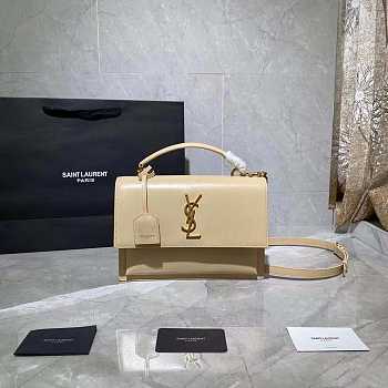 YSL SUNSET Monogram Medium Crocodile Embossed Shiny White 25cm