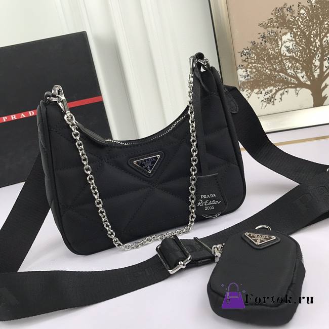 PRADA Re-Nylon padded hobo bag Black 1BC151 - 1