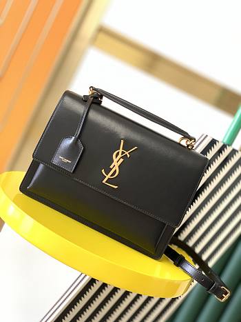 YSL Sunset Monogram Medium Crocodile embossed Shinny Black 25cm