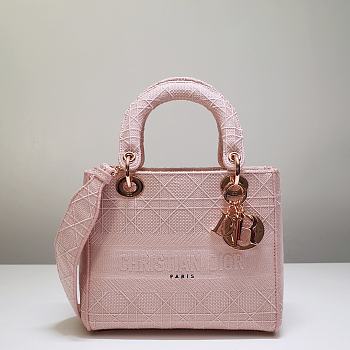 DIOR Medium LADY D'LITE BAG Bois De Rose Cannage Embroidery M0565OREY