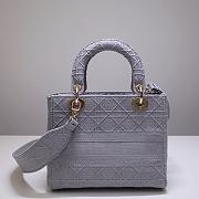 DIOR Medium LADY D'LITE BAG Rock Gray Cannage Embroidery M0565OREY  - 4