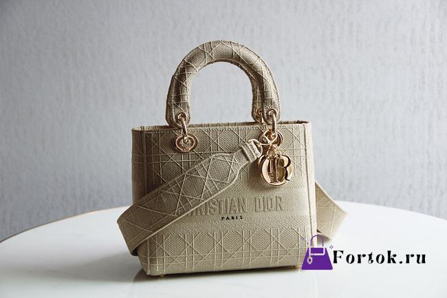 DIOR Medium LADY D'LITE BAG Beige Cannage Embroidery M0565OREY  - 1