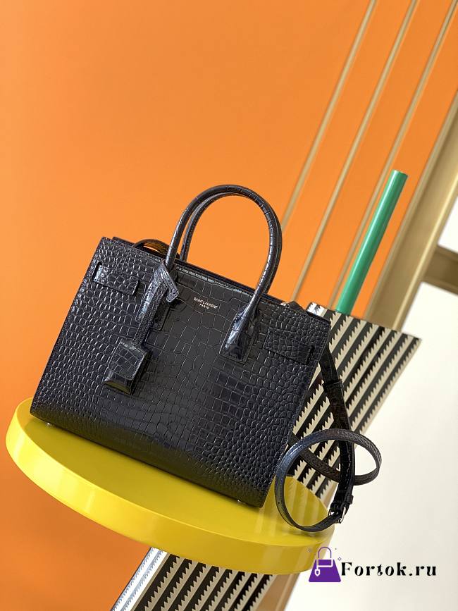 YSL Classic Sac-De-Jour Baby in Embossed Crocodile Shiny Black 421863 36cm - 1