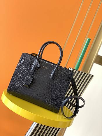 YSL Classic Sac-De-Jour Baby in Embossed Crocodile Shiny Black 421863 36cm