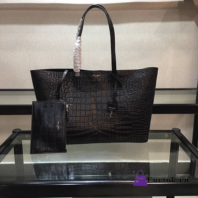 YSL casual shopping handbag Crocodile Black 37cm - 1