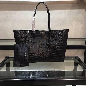 YSL casual shopping handbag Crocodile Black 37cm