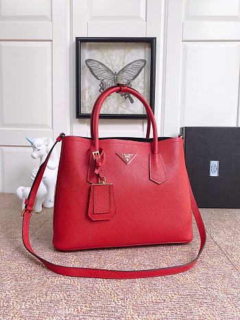 PRADA Medium Saffiano Leather Double Prada Bag Red 1BG775 33cm