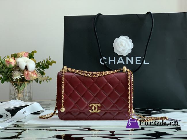CHANEL Little Golden Ball WOC Red Wine 19cm - 1