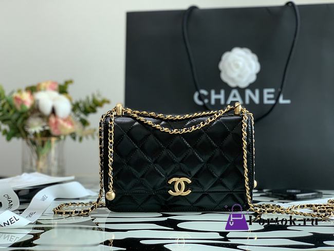 CHANEL Little Golden Ball WOC Black 19cm - 1