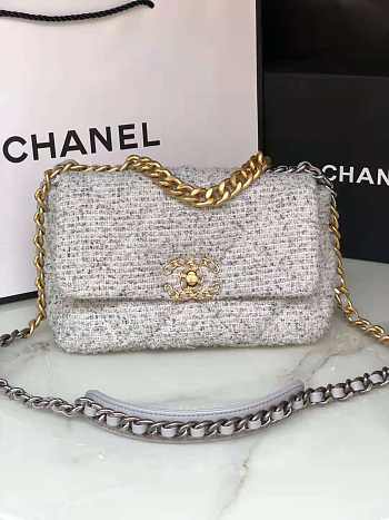 CHANEL 19 Handbag Tweeds Grey & Ecru AS1160 26cm