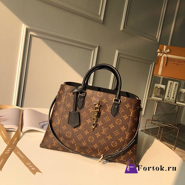 LOUIS VUITTON FLOWER TOTE Monogram padlock Black M43550 34cm  - 1