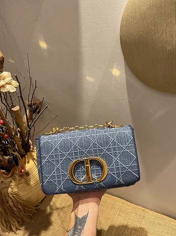 Small DIOR CARO BAG Denim Blue Cannage Embroidery CD Buckle M9241U