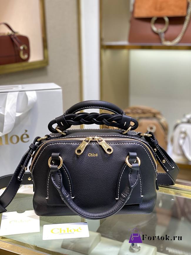 CHLOE Small DARIA BAG in grained & shiny calfskin Black CHC20US - 1