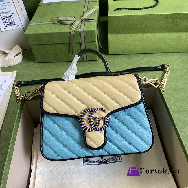 GUCCI GG Marmont mini bag Online Exclusive Pastel blue and butter diagonal matelassé leather 583571 - 1