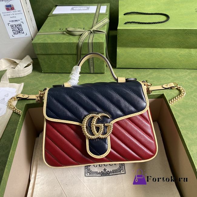 GUCCI Marmont mini bag Online Exclusive Blue and red diagonal matelassé leather 583571  - 1