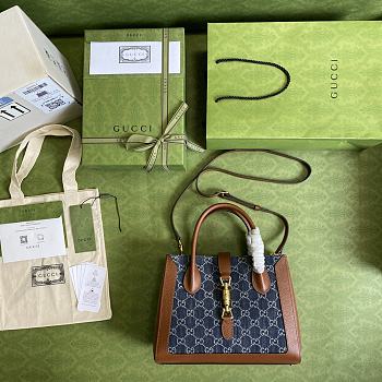 GUCCI Jackie 1961 medium tote bag Dark Blue and Ivory eco washed organic GG jacquard denim 649016 30cm