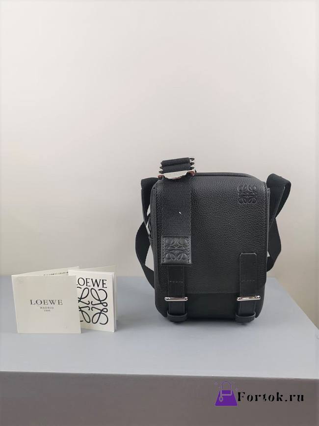 LOEWE XS Military Crossbody  in soft grained calfskin Black 22-14-9cm  - 1