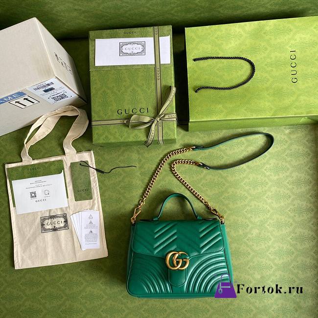 GUCCI GG Marmont small top handle bag Green 498110 27cm - 1