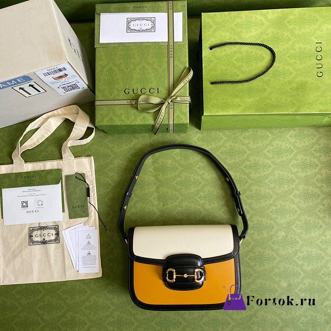 GUCCI Horsebit 1955 shoulder bag Orange and White 602204 25cm - 1
