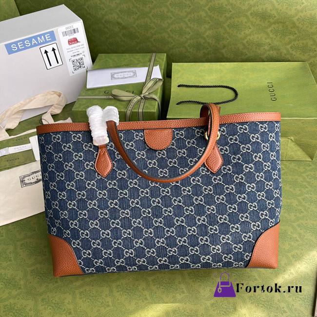 Gucci Ophidia GG medium tote Denim Blue and Ivory GG 631685 38cm  - 1