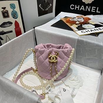 CHANEL MINI BUCKET BAG Calfskin, Imitation Pearls Light Pink AS2529 12cm