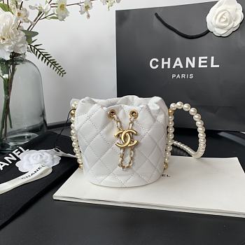 CHANEL MINI BUCKET BAG Calfskin, Imitation Pearls White AS2529 12cm