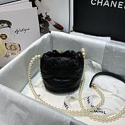CHANEL MINI BUCKET BAG Calfskin, Imitation Pearls Black AS2529 12cm  - 2