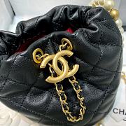 CHANEL MINI BUCKET BAG Calfskin, Imitation Pearls Black AS2529 12cm  - 3