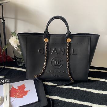 CHANEL Shopping Bag Embossing Calfskin leather Black 50cm