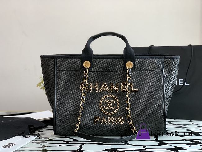 CHANEL Woven Beach Bag Black 38cm - 1