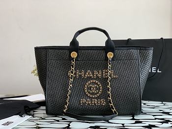 CHANEL Woven Beach Bag Black 38cm