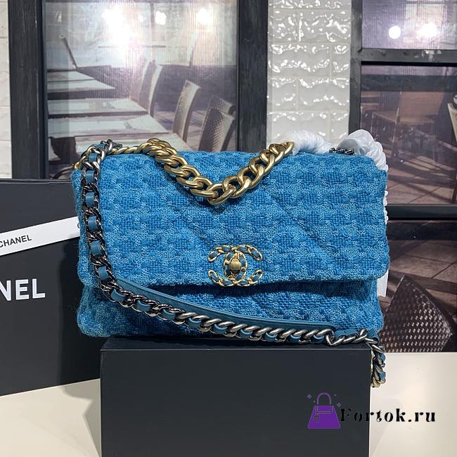 CHANEL 19 Handbag Tweeds Blue & Ecru AS1160 30cm - 1