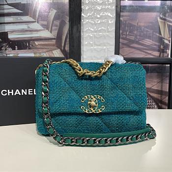 CHANEL 19 Handbag Tweeds Mallard Green & Ecru AS1160 25cm