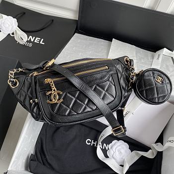 CHANEL Waist Chest Purse Chain Black AS1077 34cm