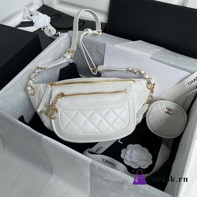 CHANEL Waist Chest Purse Chain White AS1077 34cm - 1