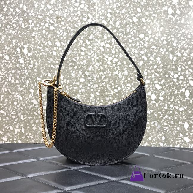 VALENTINO Garavani Mini Vlogo Hobo Bag Black 0707# 20cm - 1