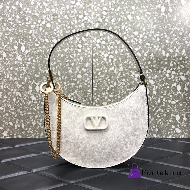 VALENTINO Garavani Mini Vlogo Hobo Bag White 0707# 20cm - 1