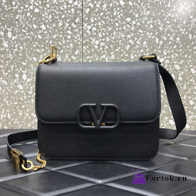 VALENTINO Palm-print cowhide V-shaped Black 0808# 22cm - 1